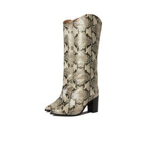 Schutz Maryana Block - Embossed Snakeskin Print Knee-High Boot w/ 3” Block Heel